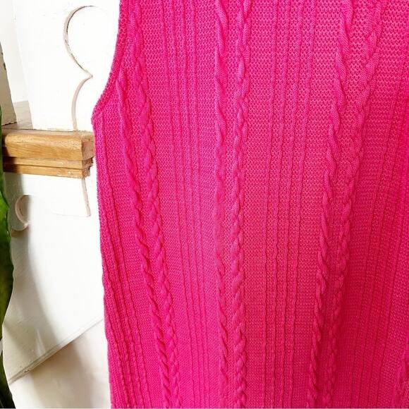 Zara Bright Pink Sleeveless Round Neck Cable Knit Stretch Midi Dress Size M - Picture 3 of 6